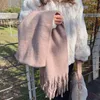 Lenços mohair feminino lenço feminino inverno quente espessado cor sólida cor de trança lã longa e grossa, xale -shawls de embrulho viscose