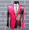 Abiti da uomo rossi viola uomini disegni maschilino homme terno costumi da palcoscenico per cantanti paillettes blazer danza abito vestito in stile