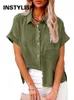 Женские блузки Рубашки Повседневная однотонная хлопковая льняная блузка с короткими рукавами Винтажная рубашка большого размера в стиле Харадзюку Элегантная туника Летние топы женские 230131