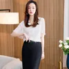 Women's Blouses Fashion Women Shirts Pink Half Sleeve Summer Blouse Ladies 2 -delige rok en topsets kantoorwerkkleding kantoorkleding