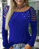 Camicette da donna Camicie Donna Rivetto Paillettes Spalle fredde Moda Donna Manica lunga Scava fuori Camicetta Donna Solid Pullover Top Plus Size 5XL 230131