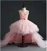 Girl Dresses Wedding Party Flower Pink Tulle Trailing Princess Gown Beaded Floral Pageant First Communion