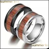 Bandringen 8 mm wolfraam vinger duurzame vintage titanium roestvrijstalen hout inlay ring sieraden voor mannen vrouwen 316L drop levering otatl