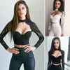 Womens TShirt kleding zomer stijl elegante zwarte kant gehaakte crop top meisjes lange mouw zwarte blouse sexy uitgehold shirt tops 230131