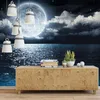 Bakgrundsbilder PVC Självhäftande vattentät väggmålning 3D Starry Sky Moon Sea Night View Wall Paint Badrum vardagsrum klistermärken