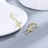 Hoop Earrings 925 Sterling Silver Zircon Golden Cross For Women Exquisite INS Style Ear Jewelry Gifts