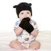 Hats 1 Set Unisex Baby Hat Gloves Solid Color Infant Born Knitting Mittens 0-6 Month Autumn Winter Warm Cap