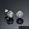 Stud Arrivée 3A Cubique Zircone Boucles D'oreilles Rondes Pour Femmes Filles Sier Or Plaque De Cuivre Élégant Boucle D'oreille Bijoux De Mariage Cadeau Y Drop Deli Dh1N7