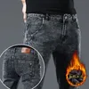 Мужские джинсы зима толстая плюс бархатные мужчины средняя талия скинни простые флисовые теплые тонкие подъема растягиваемые джинсовые брюки Джинсы 230130