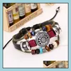 Andere Armbänder Mode Mtilayer Männer Perlen Leder Sonnenform Charms Geflochten für Frauen Vintage Punk Wrap Armband Schmuck Drop Deliv Othuf