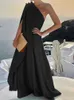 Casual Dresses Summer Elegant Women Button Solid Partyclub Maxi Dress Commute Patchwork Slit Loose Fashion Slash Neck Beach Long