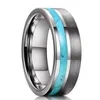 Anéis de casamento Moda 8mm Men Blue Turquoise Stone Inclay Tungsten Ring com Jóias de Jóias de Banda de Aço Central Toby22
