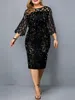 Plus size Dresses Party Dress Size Ladies Midi Sequin Mesh Long Sleeve Lace Elegant Bodycon XL4XL 5XL Evening For Women Summer 230130