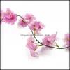 Guirnaldas de flores decorativas 200 cm Sakura flor de cerezo ratán vid seda artificial decoración del banquete de boda hiedra colgante de pared Garla Otcq9