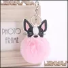 Keychains Lanyards 8Cm Dog Fur Ball Keychain Lovely Pu Puppy Keyring For Women Plush Pompom Keyfobs Car Pendant Bag Charm Jewelry Dhjdx