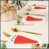 Christmas Decorations Hat Storage Bags Tableware Box Cutlery Case Knife Fork Sets Kitchen Utensils Dinnerware Bag Dinner Set Party S Dhznp