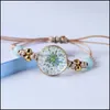 Braccialetti con ciondoli Palla di vetro Bracciale con fiori secchi Corda fatta a mano Nodo Intrecciato Ceramica Perline Gioielli Consegna di goccia Ot5Ec