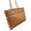 Bolsa de corrente bolsa lola tote sacos de compras couro genuíno ouro ferragem interior zip bolso feminino simples acolchoado bolsa de ombro 34c198n