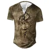 T-shirts voor heren vintage knop v-hals navigatie t shirt korte mouw gothic henley shirt voor mannen extra grote tops tee shirt heren punk streetwear 230130