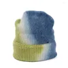 Berets Fur Tie Dye Winter Beanies Hat For Women Outdoor Ski Skullies Cap Girl Fashion Casual Trend Autumn