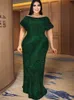 プラスサイズのドレスグリーンスパンコールマキシショートスリーブスラッシュネックハイウエストスリムフィットマーメイドイブニングバースデーパーティー衣装女性230130