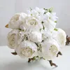 Decoratieve bloemen Kunstmatige kern Spun pioenwinnaar Hydrangea Mixed Bouquet Wedding Bride Hold Home Living Room Tuin Desktop Plant Decor