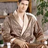 Men's Robes Robe Nightgown Satin Kimono Bathrobe Gown Casual Sleepwear Plus Size Print Gold Home Dressing 3XL 4XL 5XL 230131