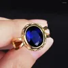 Trouwringen Vintage Gold vergulde ovale solitaire voor vrouwen glans Blue CZ Stone Inlay Fashion Jewelry Elegant Party Gift