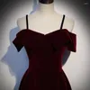 Party Dresses Burgundy Boat Neck A-Line Evening Dress Empire Short Sleeves Pleat Knee-Length Spaghetti Strap Formal Woman B1002