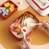 Set di stoviglie Simpatici contenitori per il pranzo per bambini Kawaii Doppia griglia Microonde ermetici Bento Office Contenitori per la colazione per bambini