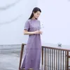 Abbigliamento etnico 2023 Abito tradizionale cinese Qipao Ricamo floreale cheongsam in lino di cotone retrò vintage orientale