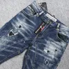 Męskie dżinsy projektant mody retro niebieski Slim Fit Stretch Ripped Hole Spodni Hip Hop Patched Denim Biker Pants Hombre 230131