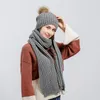 Chapeaux Écharpes Gants Ensembles Yyun Femme Hiver Couleur Unie Chunky Bonnet Et Écharpe Ensemble Femmes Fourrure Pompon Bonnet Skullies Doux Plaine Longue Cap