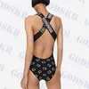 Letter Logo Badkläder Sport Baddräkt Dam Baklös Bikini Klassisk Svart One Piece Baddräkt