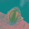 Кластерные кольца Real Green Jade Ring Chalcedony Resizeable Emerald 925 Серебряные серебряные ювелирные ювелирные изделия