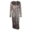 Casual jurken Mouw Turtleneck Leopard Print Sexy Bodycon Lange jurk 2023 Autumn Winter Women Fashion Christmas Party Vestidos Kleding