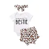 Ensembles de vêtements 0-18M Infantile Bébé Fille Garçon Vêtements 3pcs Lettre Imprimer Blanc À Manches Courtes Barboteuse Tops Rayé / Léopard Shorts Coton Ensemble