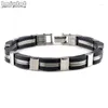 Link Bracelets Mix Design Punk Stainless Steel Bracelet & Bangle Men's Chain Wristband Black Rubber Silicone Jewelry