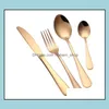 Servis uppsättningar 4 färger Highgrade Gold Cutlery Flatware Set Spoon Fork Kniv Tea rostfritt stål Luxury Tabelleris Drop Delivery Hom DH2AG