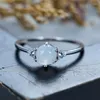Cluster Rings Cute Women Real Small Natural Moonstone Ring 925 Sterling Silver Love Engagement Vintage Round Wedding Band