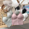 Camisoles & Tanks Summer Button V-neck Camisole Cotton Vest Women Tank Tops With Chest Pad Sexy Lingerie Underwear