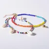 Enkelbanden eenvoudige 2 lagen Anklet set kleurrijke glazen kralen zand 2 stks enkel sieraden shell hanger voetchain accessoires voor vrouwen