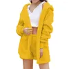 Kvinnors spårningsdräkter 1 Set Women Homewear Sexy Keep Warm Long-Sleeved Fashion 3-Piece Hooded Cardigan Navel Vest Shorts Suit Matching Set For