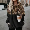 Damenjacken Winter Fleece Pullover Mode Leopard Patchwork Flauschige dicke Pullover Warm Reißverschluss Pullover Frauen Mantel Sherpa Tops 230131