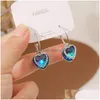 Слух люстр модные украшения S925 Sier Post Heart of Ocean Sapphire серьги Blue Crystal Drop Delief Dhr25