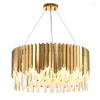 Chandeliers LukLoy Modern Round Crystal Lighting Chandelier Restaurant Bedroom Light Luxury Lamp Indoor Stainless Steel Golden