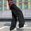 Herrenhose aus Baumwolle, Cargo-Stil im Harajuku-Stil, gerade, lässig, für solide, große Taschen, lockere Hose mit weitem Bein-Design, 230131