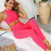 Set attivi Cerniera posteriore da donna Colore fluorescente Set da yoga Allenamento Abbigliamento sportivo Abbigliamento da palestra Reggiseno a vita alta Leggings Tuta sportiva femminile F24