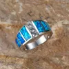 Bröllopsringar mystisk blå eld opal för kvinnor män silver färg vita zirkonband brud förlovningsring kvinnliga smycken
