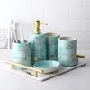 Bath Accessory Set Hand-Painted Starry Ceramic Wedding Bathroom Supplies Accessories Tray Kit Toothbrush Holder Soap Dispenser